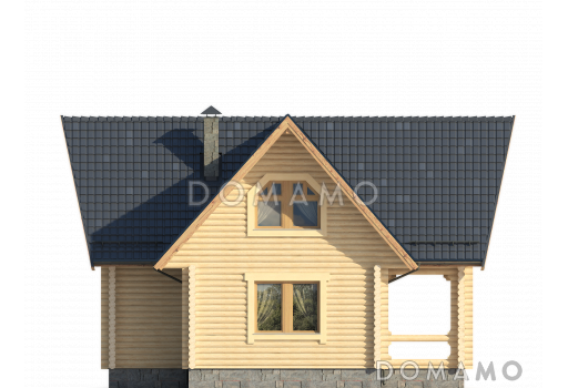 Проект небольшого дома из оцилиндрованного бревна с сауной / Фасад 2