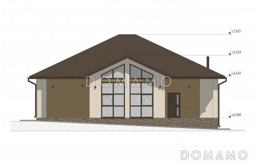 Проект одноэтажного дома со вторым светом для неровного участка S-152 / Фасад 1