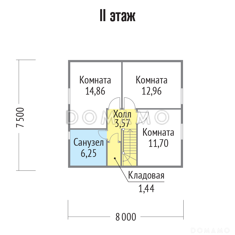 Проект каркасного дома 8х7 с мансардой / План мансардного этажа