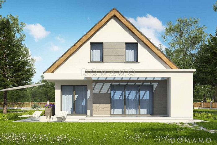 Проект одноэтажного мансардного дома из кирпича с кабинетом,  гаражом и четырьмя спальнями