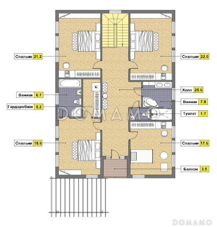 Проект кирпичного дома с открытой террасой / План мансардного этажа