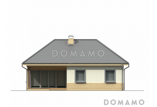 Проект одноэтажного дома из газобетона с тремя спальнями, светлой гостиной и угловым окном в кухне / Фасад 4