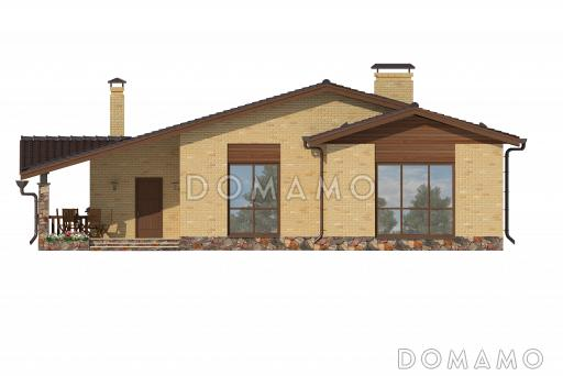 Проект бани с террасой, бассейном, сауной, парилкой и просторной комнатой отдыха / Фасад 1