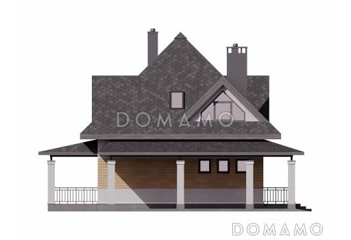 Проект дома с навесом на 2 машины, гостевой комнатой внизу и тремя спальнями наверху / Фасад 2