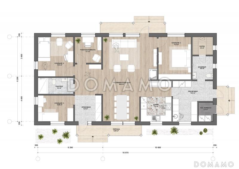 С-157 одноэтажный дом / План 1 этажа