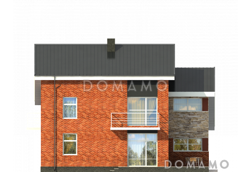 Проект кирпичного загородного дома в современном стиле с открытой террасой и гаражом  / Фасад 4