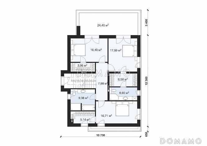 Проект дома в стиле Хай-тек с эксплуатируемой кровлей S-182 / План 2 этажа Проект дома в стиле Хай-тек с эксплуатируемой кровлей S-182 / План 2 этажа