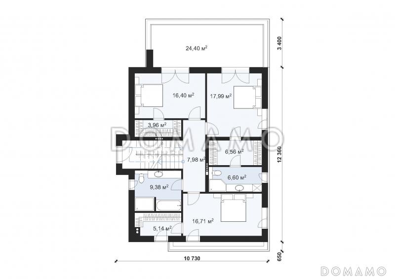 Проект дома в стиле Хай-тек с эксплуатируемой кровлей S-182 / План 2 этажа Проект дома в стиле Хай-тек с эксплуатируемой кровлей S-182 / План 2 этажа