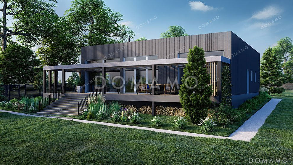 Проект одноэтажного дома с большой террасой / 1