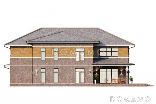Проект двухэтажного дома с мансардой и террасой / Фасад 2