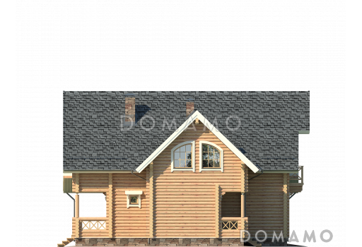 Проект деревянного дома с небольшой парной, просторной террасой и навесом для машины / Фасад 4