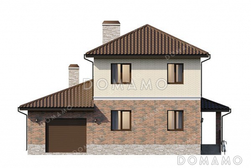 Проект двухэтажного дома с гаражом и террасой / Фасад 1