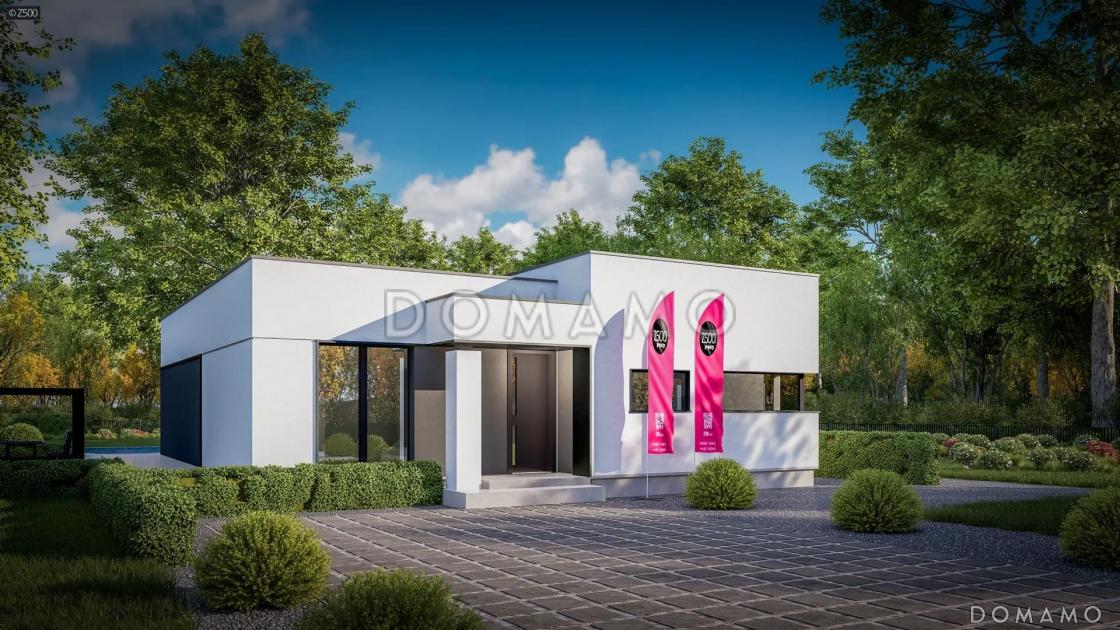 Проект дома из газобетона с террасой, панорамными окнами и плоской крышей / 1