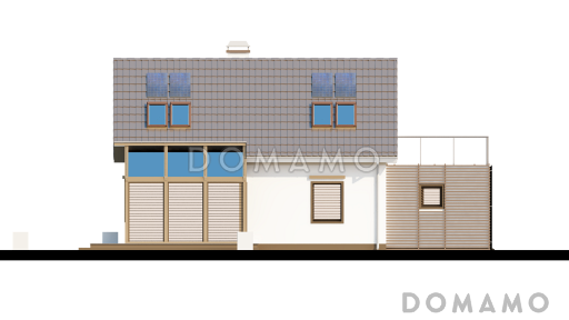 Проект одноэтажного мансардного дома из газобетона с открытой террасой над гаражом / Фасад 2