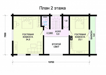 Проект деревянного дома с мини-кухней / План мансардного этажа Проект деревянного дома с мини-кухней / План мансардного этажа