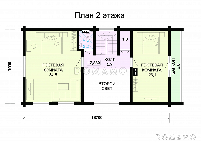Проект деревянного дома с мини-кухней / План мансардного этажа Проект деревянного дома с мини-кухней / План мансардного этажа