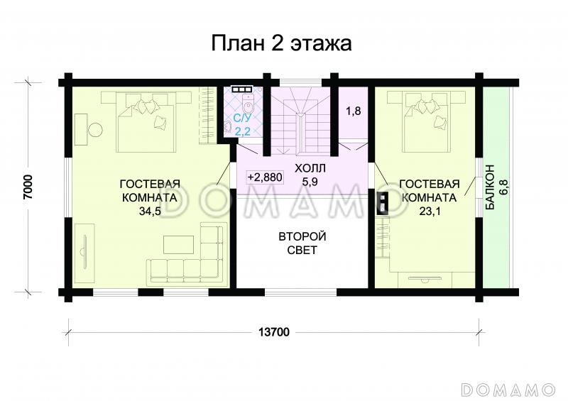 Проект деревянного дома с мини-кухней / План мансардного этажа