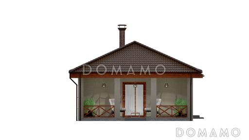 Проект одноэтажного дома из кирпича с большой террасой и двумя спальнями / Фасад 4