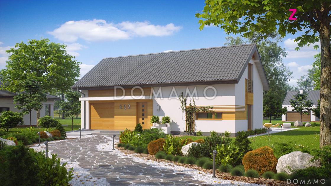 Проект одноэтажного дома с мансардным этажом из кирпича с четырьмя спальнями, кабинетом и и гаражом / 1