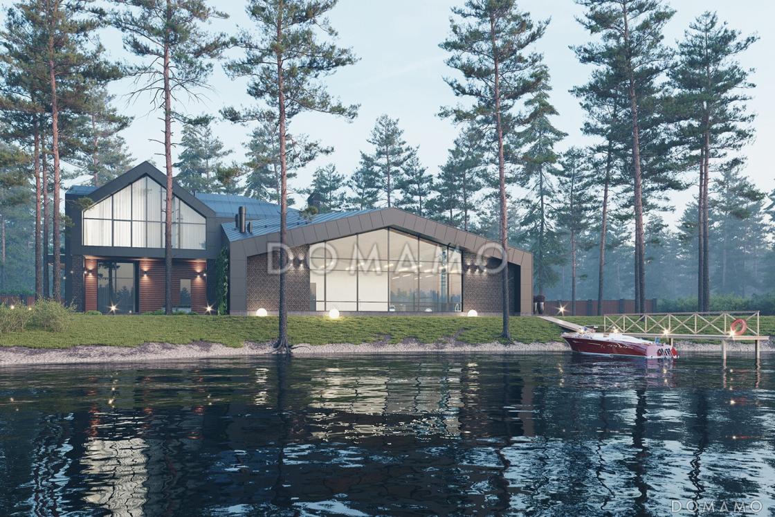 Проект современного каркасного дома с винным погребом, сауной и террасой барбекю / 7