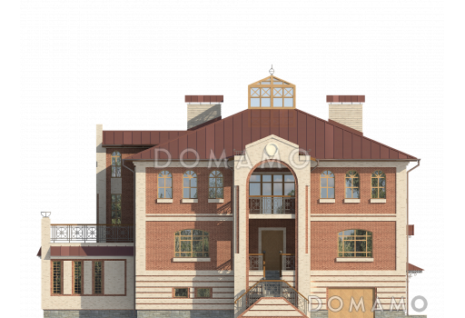 Проект кирпичного дома с воздушной оранжереей / Фасад 2