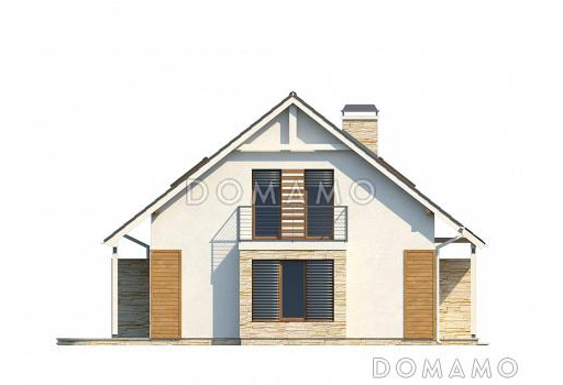 Проект мансардного дома из кирпича с кабинетом, тремя спальнями и балконом / Фасад 2