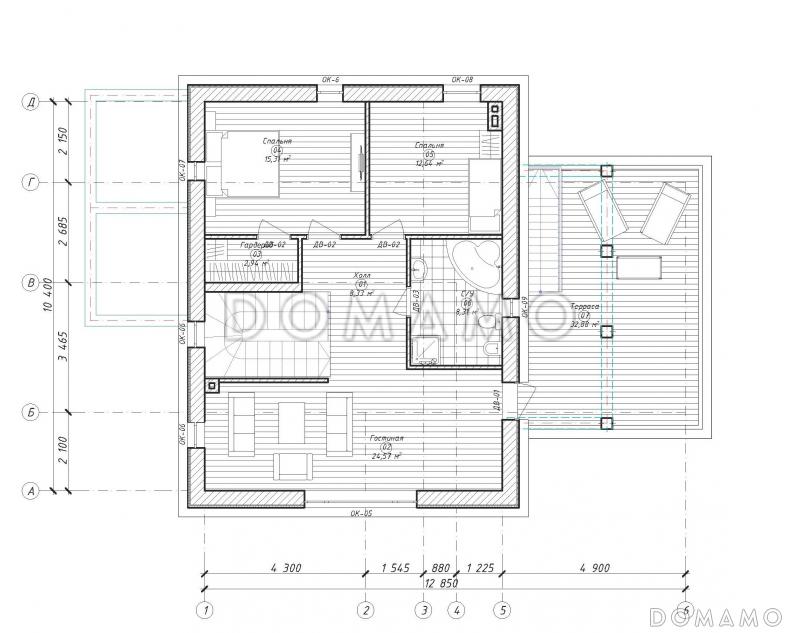 Проект загородного дома с плоской кровлей в стиле хай-тек S-228 / План 2 этажа Проект загородного дома с плоской кровлей в стиле хай-тек S-228 / План 2 этажа
