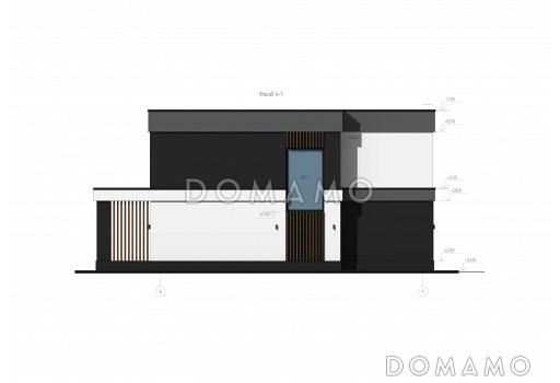 Проект дома с панорамным остеклением на обоих этажах, с 4 спальнями и крытой террасой / Фасад 2