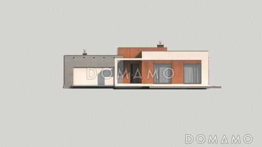 Проект просторного современного одноэтажного дома из кирпича с тремя спальнями и двухместным гаражом / Фасад 3
