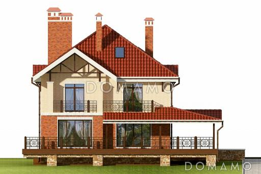 Проект дома с цокольным этажом и большой крытой террасой / Фасад 1