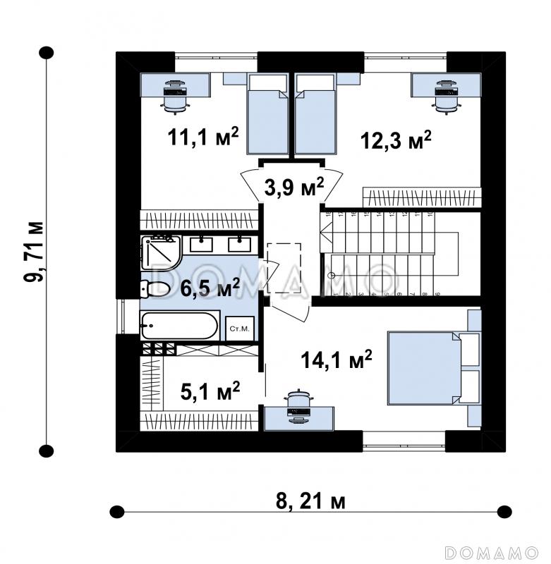 Проект загородного дома для семьи с детьми, просторной ванной, террасой / План 2 этажа