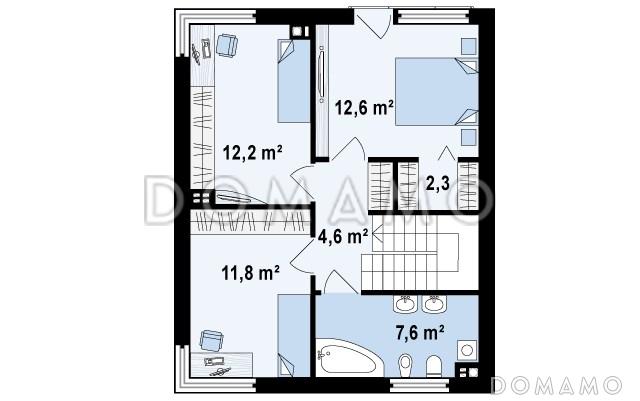 Проект двухэтажного дома из газобетона в стиле кубизм со спальной зоной на втором этаже / План 2 этажа