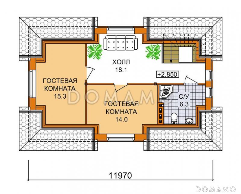 проект гаража на два автомобиля с мансардой / План мансардного этажа