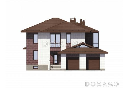 Проект двухэтажного дома из газобетона с подвалом и гаражом на два машиноместа / Фасад 2