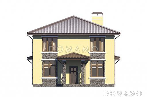 Проект двухэтажного дома с 4 спальнями, кабинетом, просторной кухней-гостиной и длинной крытой террасой / Фасад 3