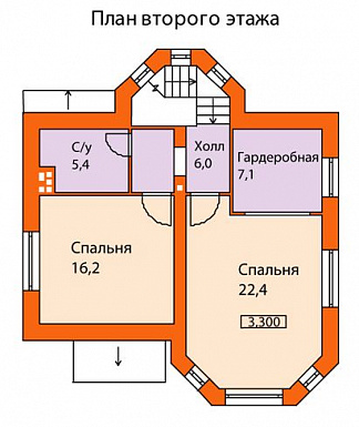 Проект кирпичного дома с солидным эркером на главном фасаде / План 2 этажа Проект кирпичного дома с солидным эркером на главном фасаде / План 2 этажа