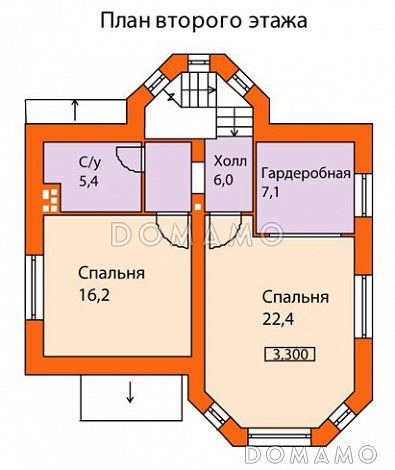 Проект кирпичного дома с солидным эркером на главном фасаде / План 2 этажа Проект кирпичного дома с солидным эркером на главном фасаде / План 2 этажа