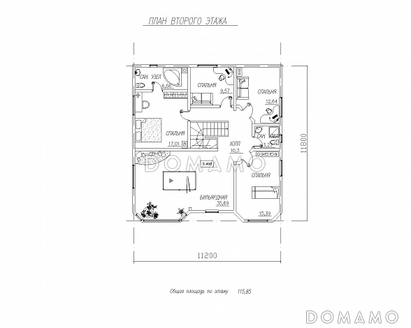 Двухэтажный дом с двумя эркерами / План 2 этажа Двухэтажный дом с двумя эркерами / План 2 этажа