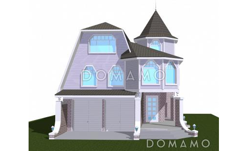 Проект большого коттеджа с башенкой, зимним садом и гаражом / Фасад 1