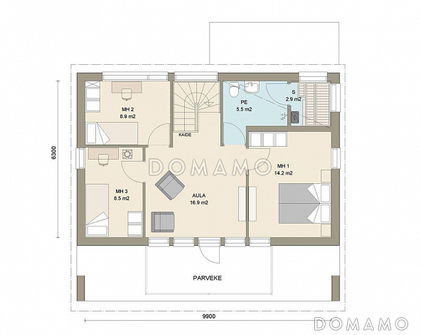 Проект двухэтажного каркасного дома с косой крышей / План 2 этажа