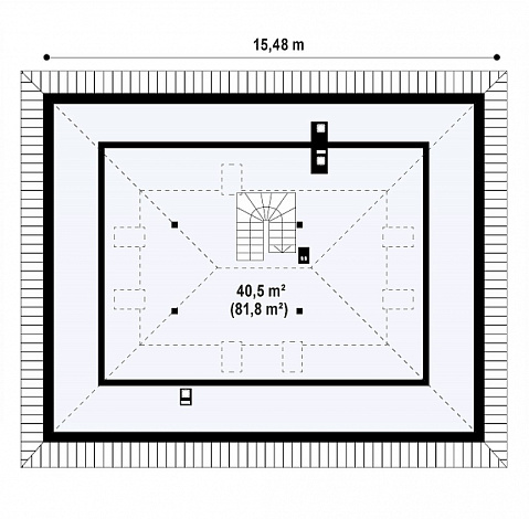 Проект одноэтажного дома из газобетона с мансардой и барбекю на террасе  / План мансардного этажа