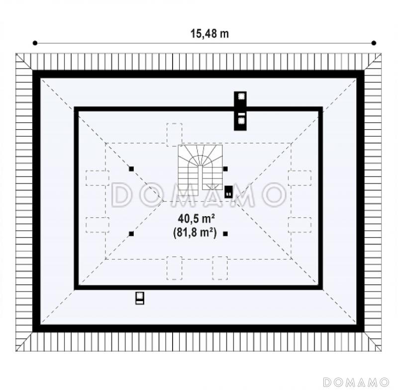 Проект одноэтажного дома из газобетона с мансардой и барбекю на террасе  / План мансардного этажа