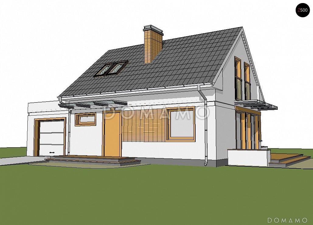 Проект компактного одноэтажного мансардного дома из кирпича с дополнительной спальней на первом этаже и гаражом / 2