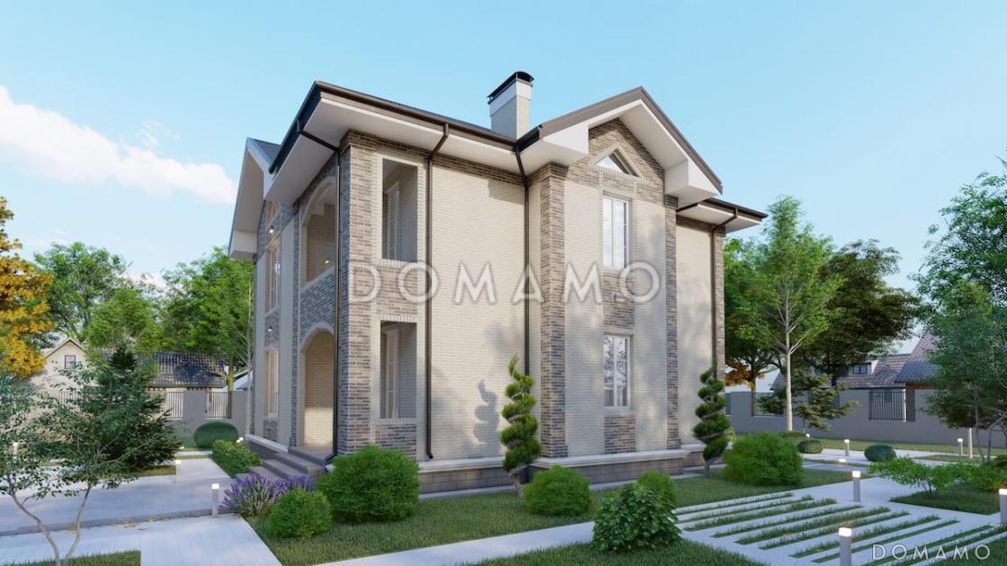 Проект двухэтажного дома с эркерной гостиной, камином и крытой террасой / 3