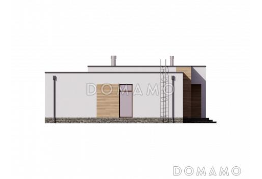Проект одноэтажного дома с плоской крышей и длинной террасой / Фасад 2
