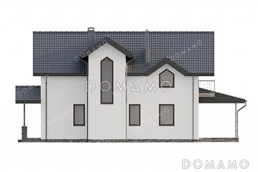 Проект дома с мастер-спальней, гостевой комнатой на первом этаже, балконом и террасой / Фасад 1