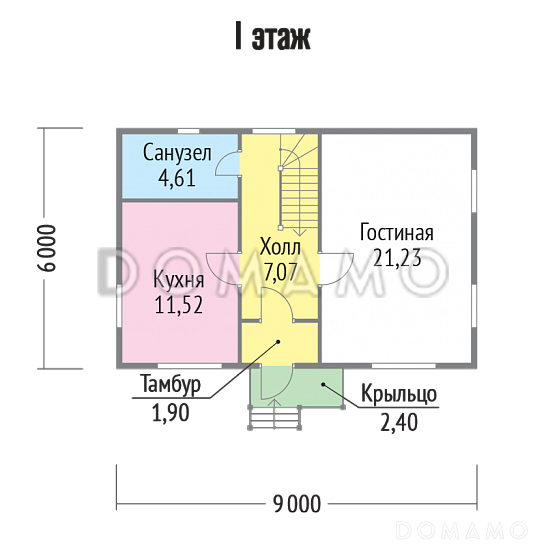 Проект двухэтажного дома 6х9 из бруса / План 1 этажа