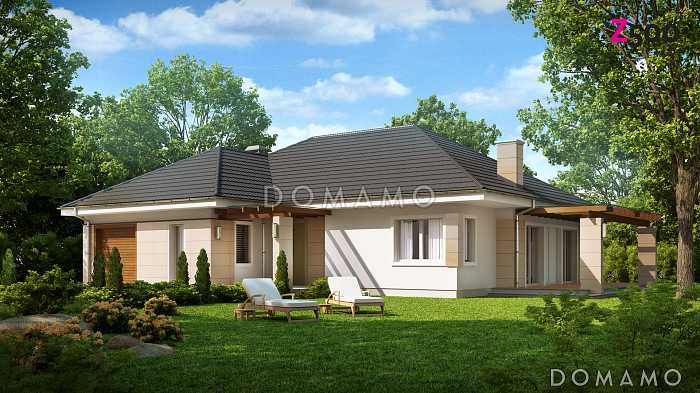 Проект одноэтажного дома из газобетона со свободной планировкой на мансардном этаже и гаражом для одного автомобиля Проект одноэтажного дома из газобетона со свободной планировкой на мансардном этаже и гаражом для одного автомобиля