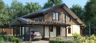 Проект дома в стиле шале с сауной и навесом для автомашины