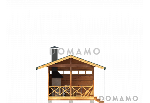 Проект деревяной, каркасной беседки с зеленой крышей и барбекю / Фасад 4